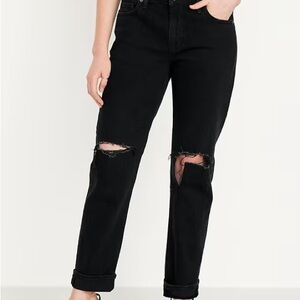 Old Navy Black Boyfriend Jeans with Distressed Knees Size 14